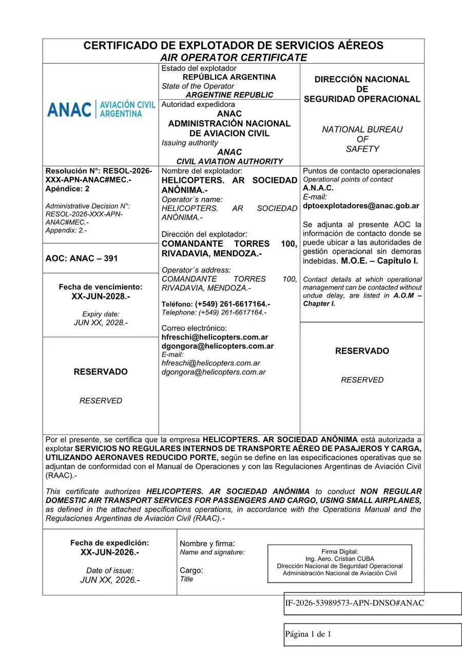 Air Service Operator Certificate